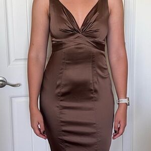Cache Brown V-Neck Bodycon Midi Dress